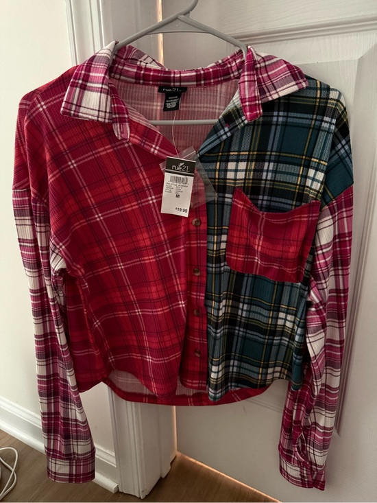 Rue21 Tops - rue21 Mixed Plaid Button-Up Shirt in Red & Teal
